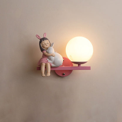 Kids Unicorn Orb Resin Iron Glass 1-Light Wall Sconce Lamp