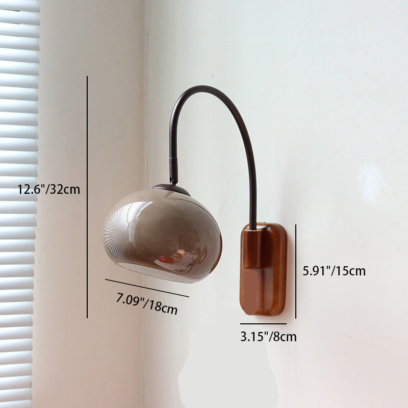 Half Round Fishing Rod Wood Glass 1-Light Wall Sconce Lamp