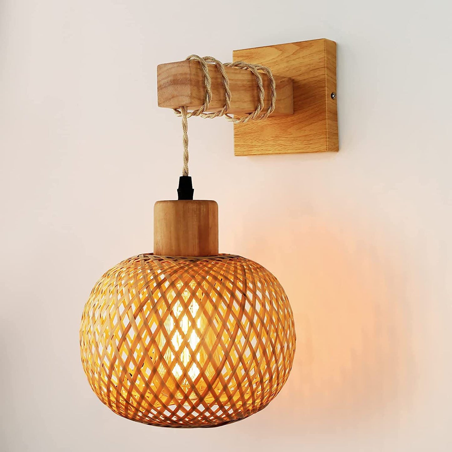 Japanese Round Head Rattan Weaving 1-Light Wall Sconce Lamp