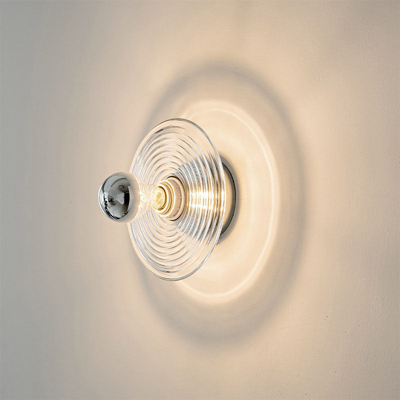 Art Deco Wave Pattern Round Glass 1-Light Wall Sconce Lamp
