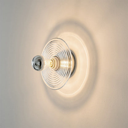 Art Deco Wave Pattern Round Glass 1-Light Wall Sconce Lamp