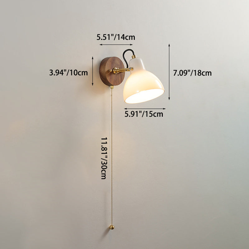Simplicity Wood Glass Round Conic 1-Light Wall Sconce Lamp