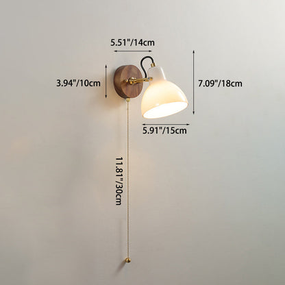 Simplicity Wood Glass Round Conic 1-Light Wall Sconce Lamp