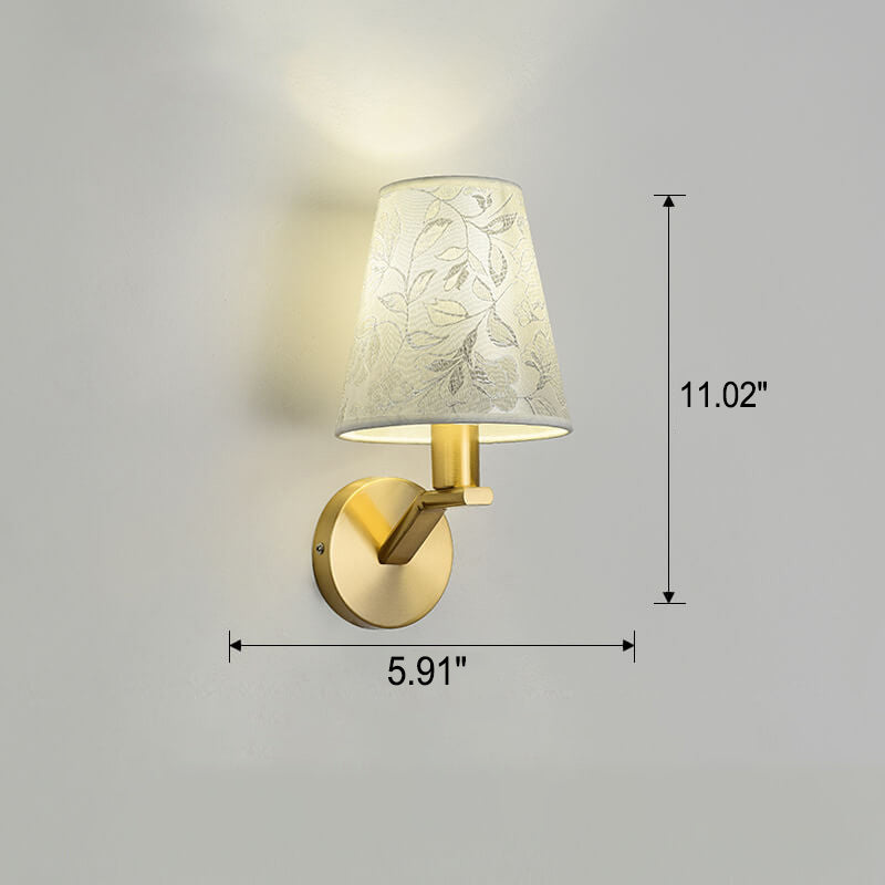 Floral Patterned Fabric Brass 1-Light Wall Sconce Lamp