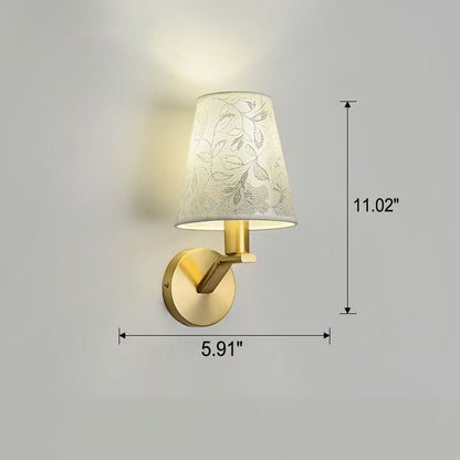 Floral Patterned Fabric Brass 1-Light Wall Sconce Lamp