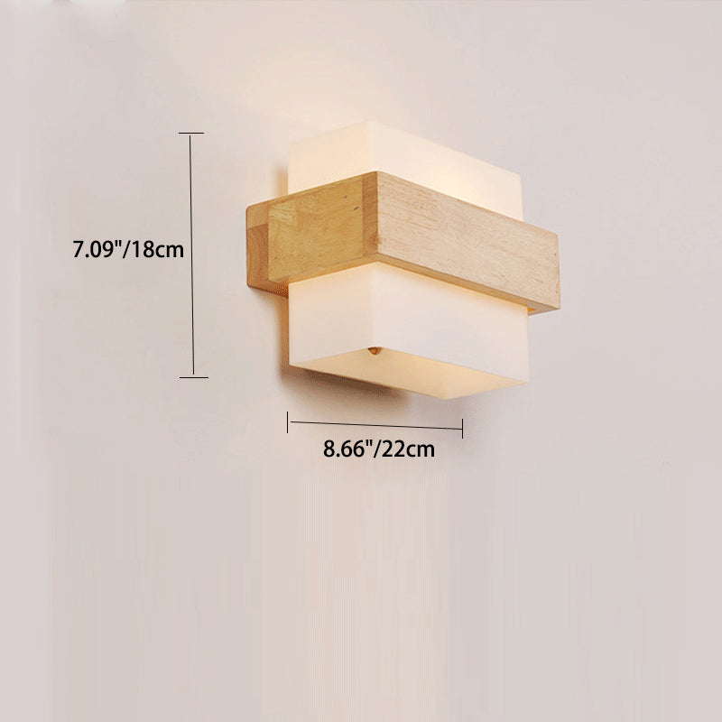 Farmhouse Wood Glass Cubic 1-Light Wall Sconce Lamp