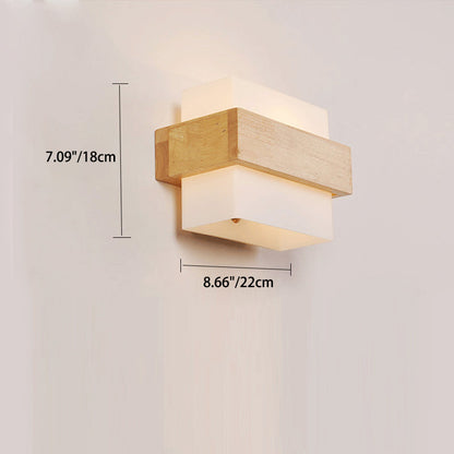 Farmhouse Wood Glass Cubic 1-Light Wall Sconce Lamp