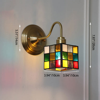 Square Cube Tulip Brass Glass 1-Light Wall Sconce Lamp