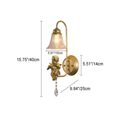 Traditional Glass Iron Cone Angel 1-Light Wall Sconce Lamp