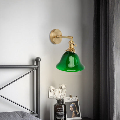 Glass Iron Copper Green Cone 1-Light Wall Sconce Lamp