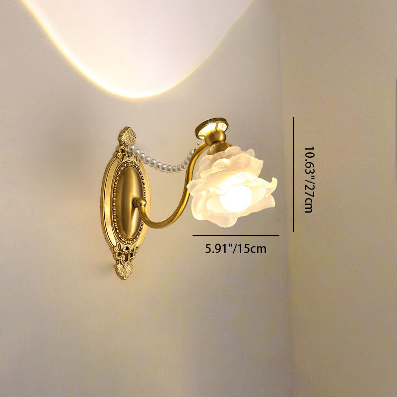 French Floral Brass Glass 1-Light Wall Sconce Lamp