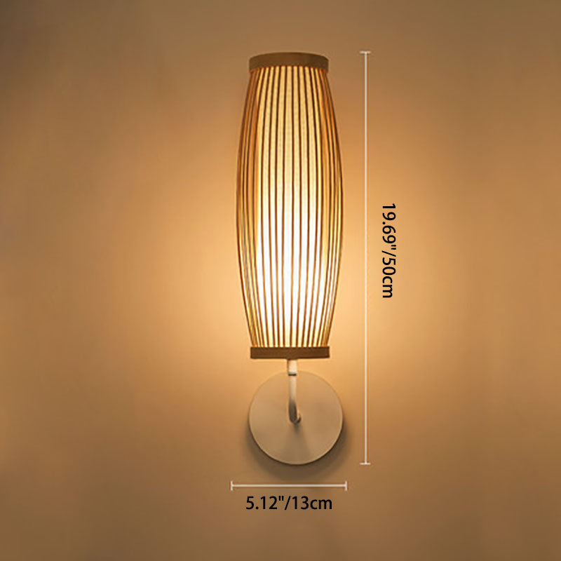 Japanese Woven Bamboo Fabric Metal 1-Light Wall Sconce Lamp