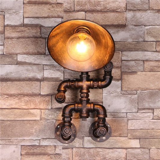 Industrial Dome Pipe Iron 1-Light Wall Sconce Lamp