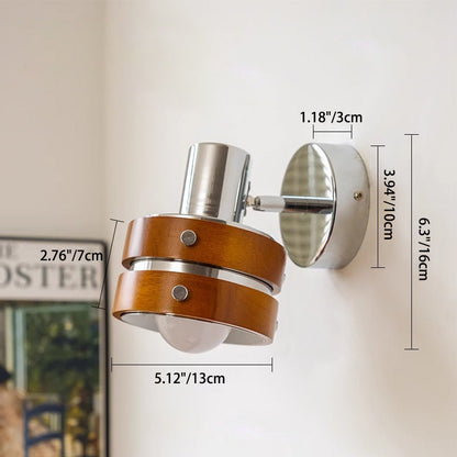 Cylinder Disc Base Iron Wood 1-Light Wall Sconce Lamp