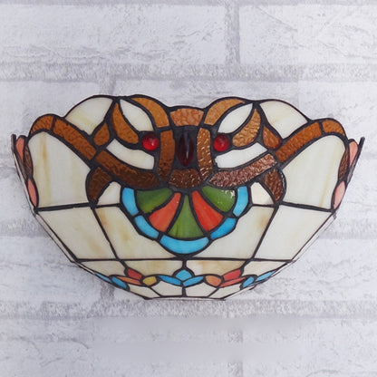 Tiffany Glass Semi-circular Shade 2-Light Wall Sconce Lamp