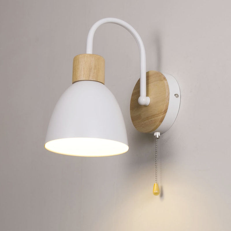 Macaron Pole Round Cup Iron Wood 1-Light Wall Sconce Lamp