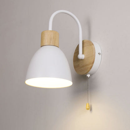 Macaron Pole Round Cup Iron Wood 1-Light Wall Sconce Lamp