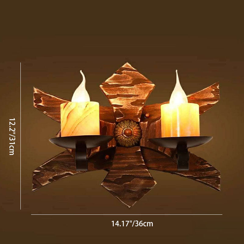 Farmhouse Wood Frame Iron 2-Light Wall Sconce Lamp