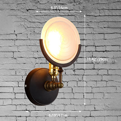 Industrial Iron Glass Round Disc 1-Light Wall Sconce Lamp