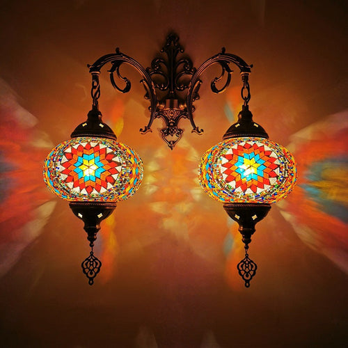 Tiffany Hardware Stained Glass 2-Light Wall Sconce Lamp
