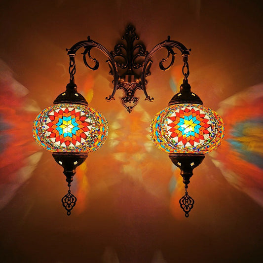 Tiffany Hardware Stained Glass 2-Light Wall Sconce Lamp
