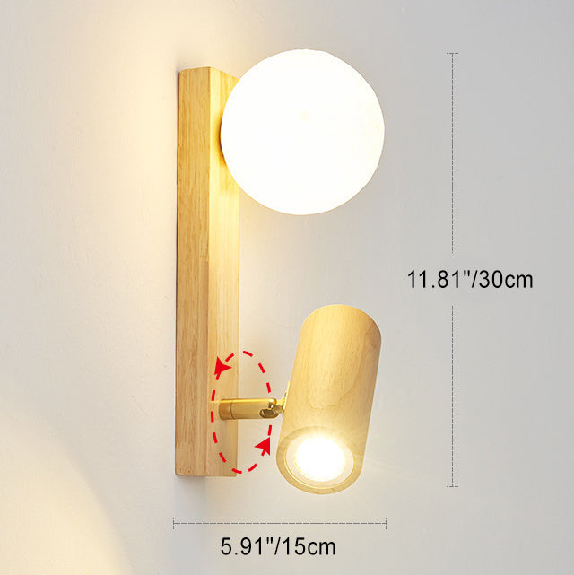 Scandinavian Orb Cylinder Wood PE LED Wall Sconce Lamp