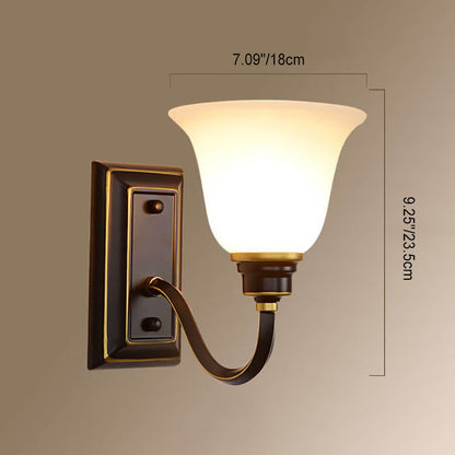Iron Frame Floral Glass Shade 1-Light Wall Sconce Lamp