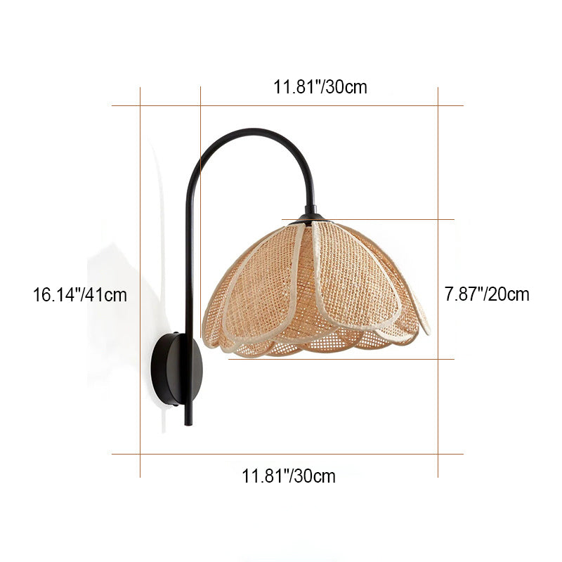 Boho Rattan Weaving Petal Shade 1-Light Wall Sconce Lamp