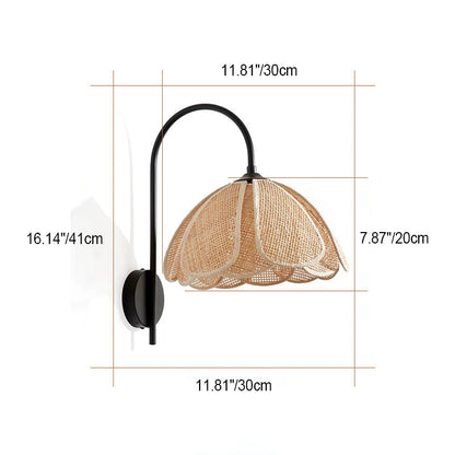 Boho Rattan Weaving Petal Shade 1-Light Wall Sconce Lamp