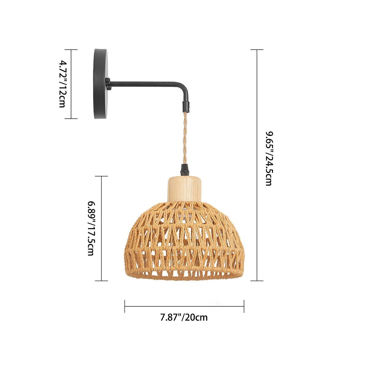 Semi-Circle Iron Rattan 1-Light Wall Sconce Lamp