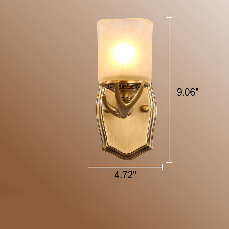European Antler Brass Glass 1-Light Wall Sconce Lamp