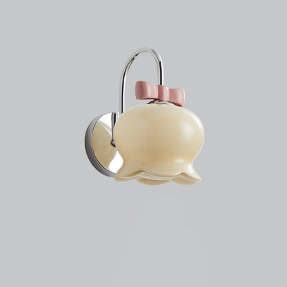 Cream Orchid Flower Bow Iron Glass 1-Light Wall Sconce Lamp
