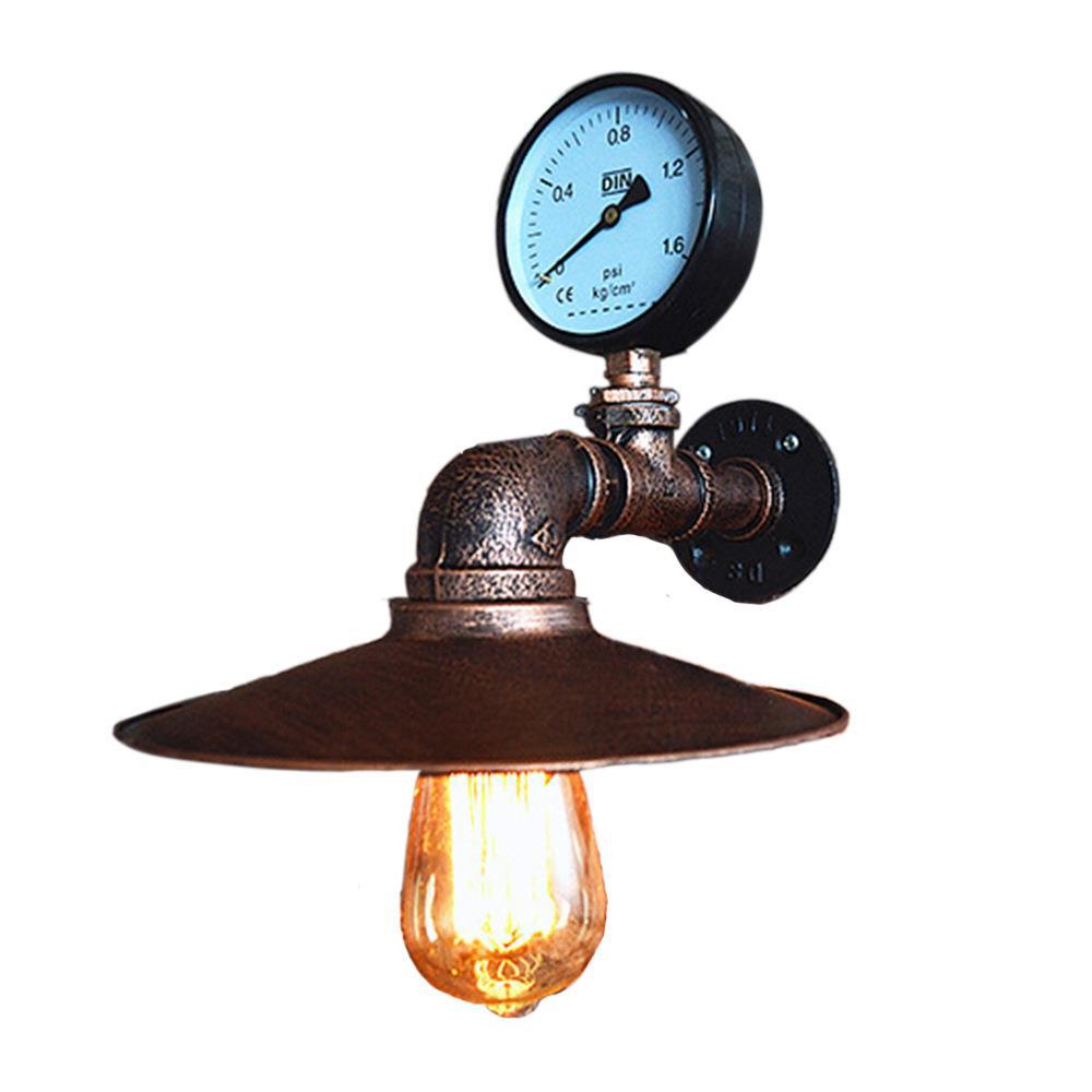 Wrought Pipe Temperature Gauge 1-Light Wall Sconce Lamp