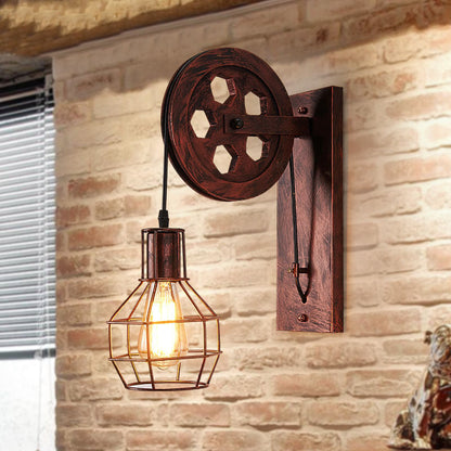 Traditional Linear Round Iron 1-Light Wall Sconce Lamp