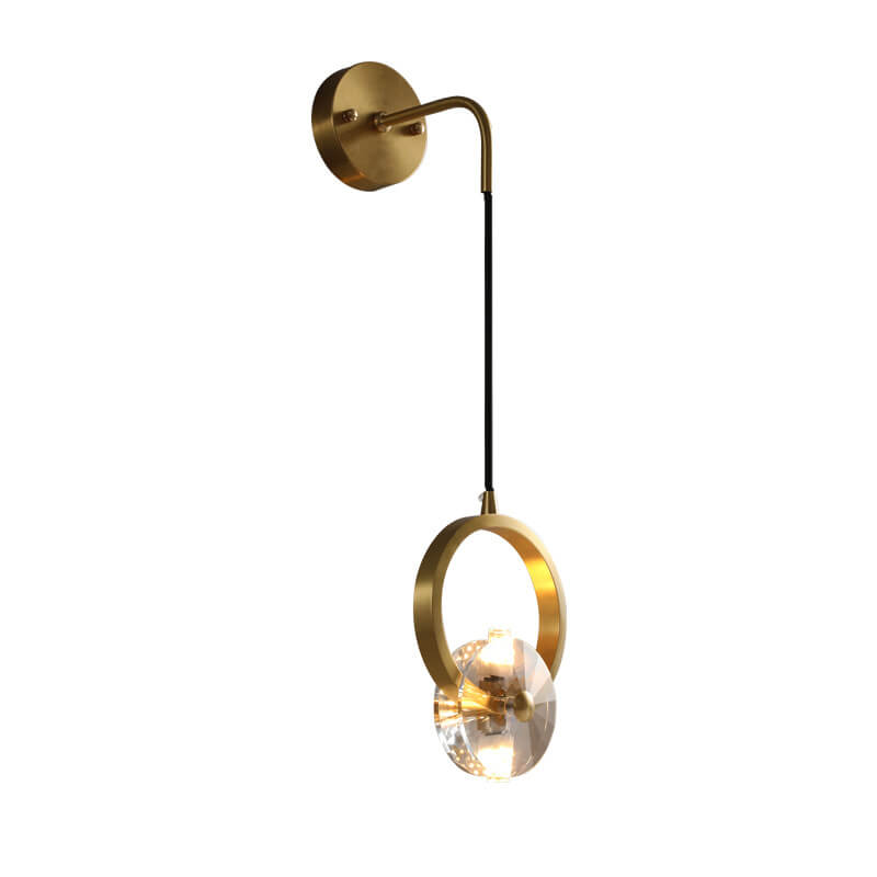 Golden Copper Circle Ring Crystal 1-Light Wall Sconce Lamp