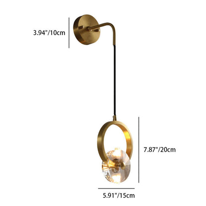 Golden Copper Circle Ring Crystal 1-Light Wall Sconce Lamp