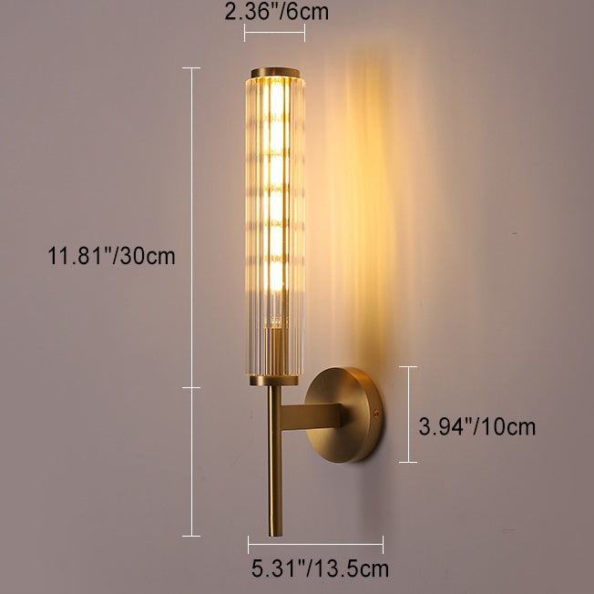 Modern Luxury Brass Glass Cylinder 1-Light Wall Sconce Lamp
