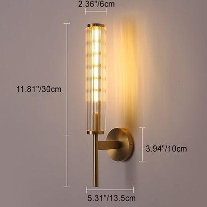 Modern Luxury Brass Glass Cylinder 1-Light Wall Sconce Lamp