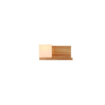 Creative Rubberwood Glass Square 1-Light Wall Sconce Lamp