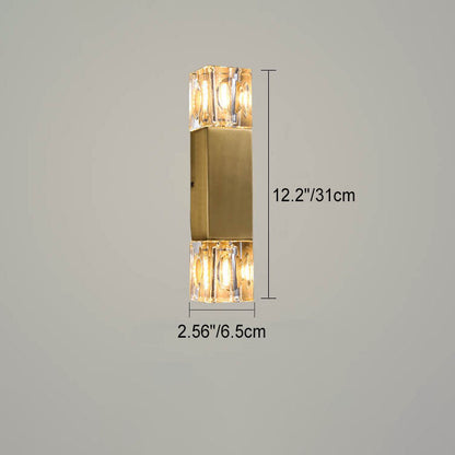 Light Glass Square Column Brass 2-Light Wall Sconce Lamp