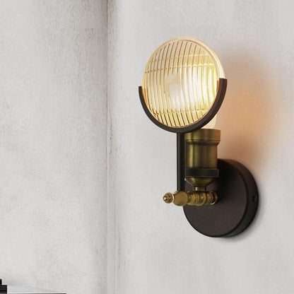 Vintage Round Piece Iron Glass 1-Light Wall Sconce Lamp