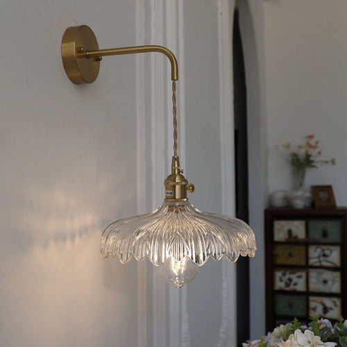 Art Deco Iron Flower Glass Shade 1-Light Wall Sconce Lamp