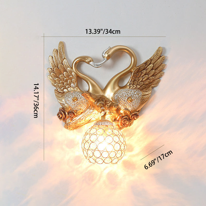 European Swan Orb Resin Iron 1-Light Wall Sconce Lamp