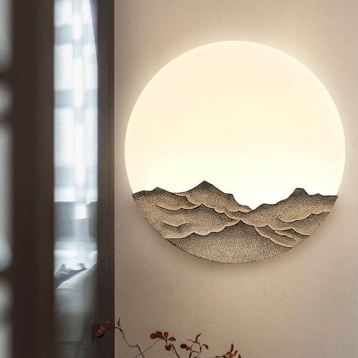 Chinese Resin Mountain Acrylic Round LED Wall Sconce Lamp