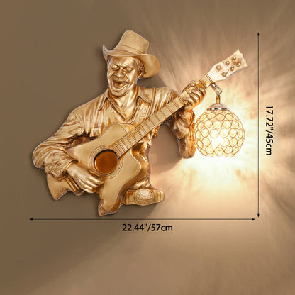 Guitar Player Resin Crystal 1-Light Wall Sconce Lamp