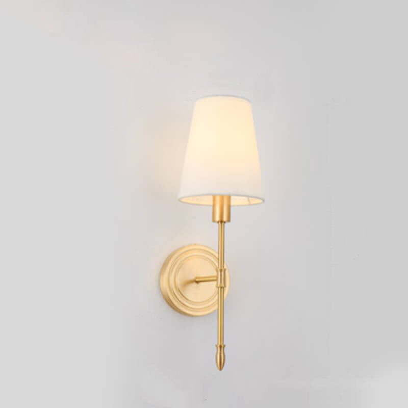 Brass Fabric Glass Straight Arm 1/2 Light Wall Sconce Lamp