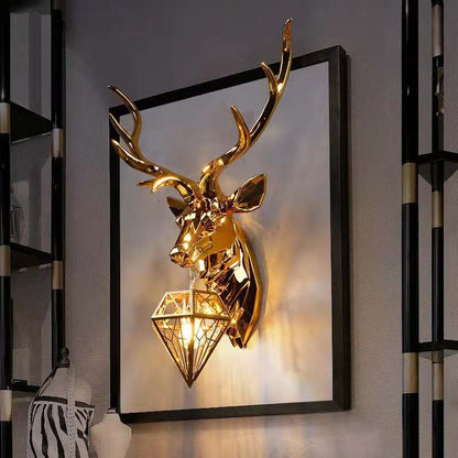 Creative Deer Head Resin 1-Light Wall Sconce Lamp