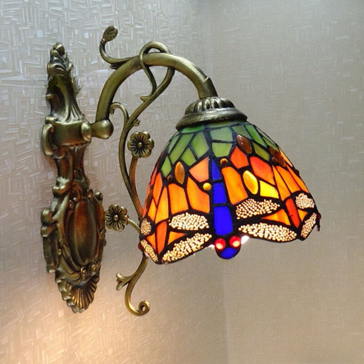Tiffany Stained Glass Dragonfly 1-Light Wall Sconce Lamp
