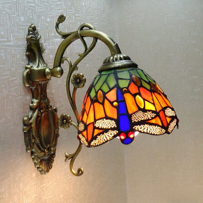 Tiffany Stained Glass Dragonfly 1-Light Wall Sconce Lamp