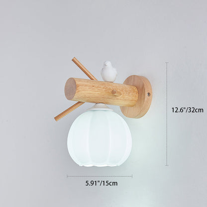 Minimalist Pumpkin Bird Wood PE 1-Light Wall Sconce Lamp